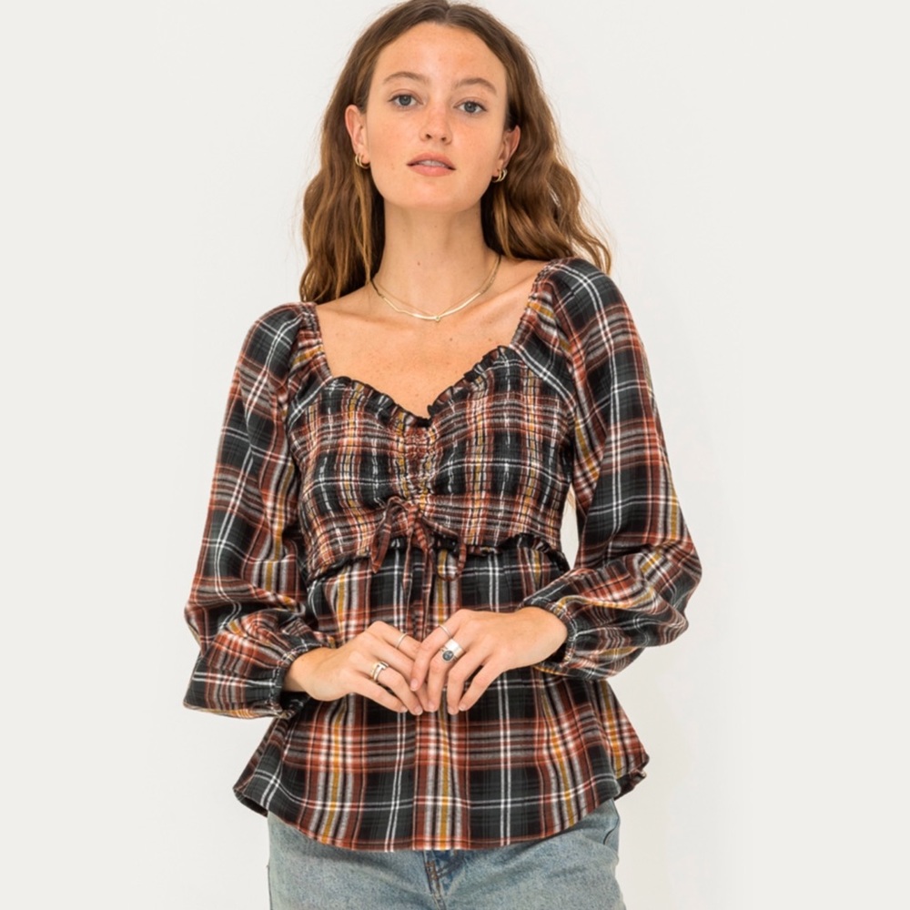 Plaid Long Sleeve Blouse